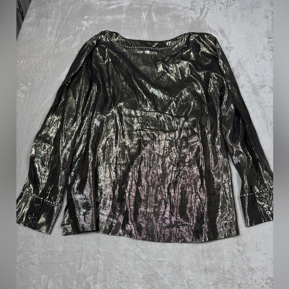 J.Crew Silk Metallic Blend Gold Shimmer Boho Long Sleeves Tunic Blouse Size 8 - Picture 12 of 16